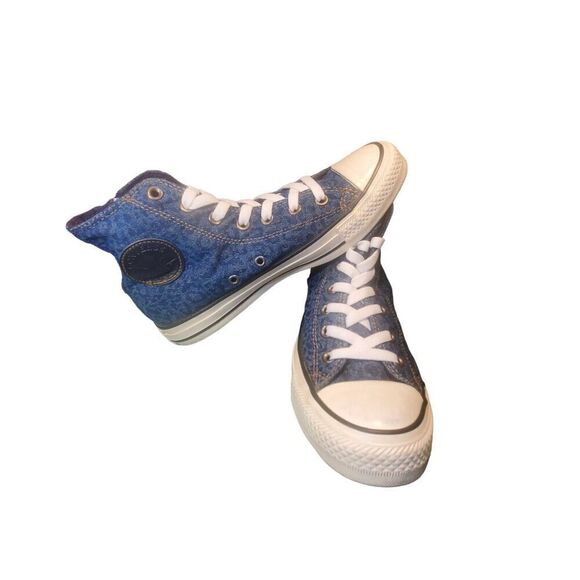 Converse Chuck Taylors Denim Leopard Mid High Sneakers Shoes W/ Zip Original Siz - Picture 1 of 11